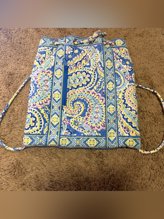Vera Bradley Handbags - Vera Bradley Blue Paisley Quilted Drawstring Backpack